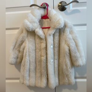 Vintage Millicent’s Girls Faux Fur Coat – Ivory Winter Dress Coat (Size 2T)